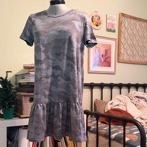 Gray Camouflage Ruffle Hem Dress